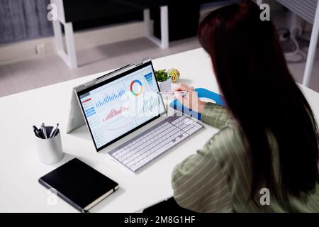 Analyzing Data Graph And Dashboard On Laptop Stock Photo