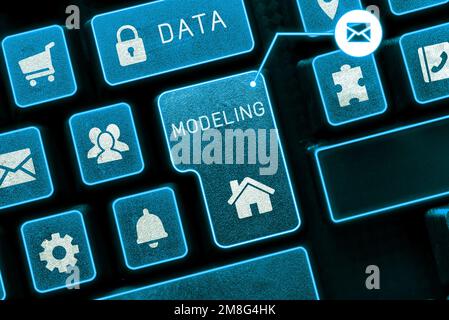 Conceptual caption Data Modeling, Business approach process of transferring data between data storage systems Stock Photo