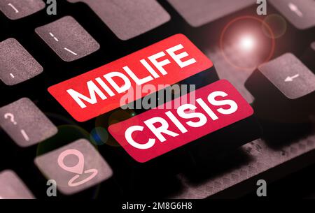 Text caption presenting Midlife Crisis. Conceptual photo Software development technique Decomposing an application Stock Photo