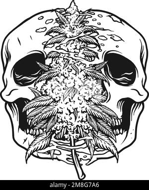 Skull head weed bud leaf plant silhouette vector illustrations for your work logo, merchandise t-shirt, stickers and label designs, greeting cards Stock Vector