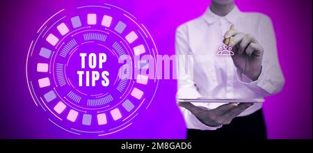 Text showing inspiration Top Tips. Conceptual photo a small but particularly useful piece of practical advice Stock Photo