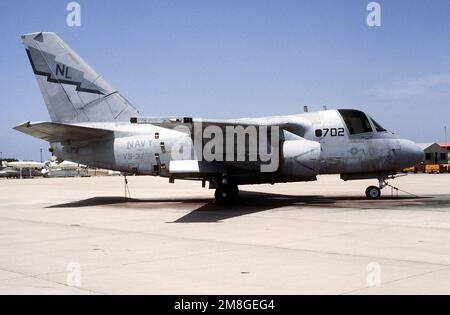 A right side view of an Air Anti-submarine Squadron 37 (VS-37) S-3A Viking aircraft parked on the flight line. Base: Naval Air Station, North Island State: California (CA) Country: United States Of America (USA) Stock Photo