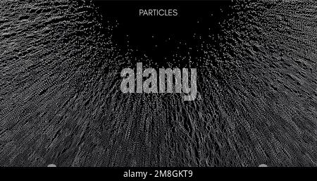 Small particles strive out of center. Array with dynamic particles. Abstract grid design. Vector illustration in technology style. Can be used for sci Stock Vector