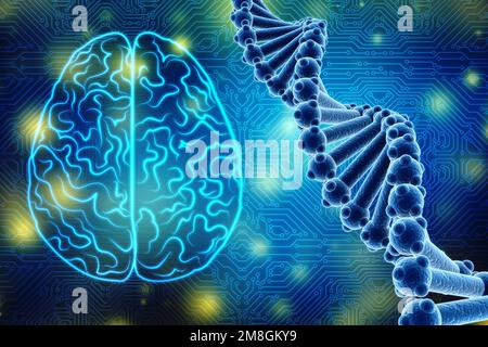 Concept of biochemistry with dna Structure isolated in digital background, Medical science background. 3d rendering Stock Photo