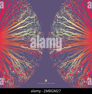 Point explode. Array with dynamic emitted particles. 3d technology style. Abstract background. Vector illustration. Stock Vector