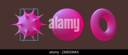 Torus and sphere made of cubes. Virus particle. Pathogen organism. Element for design. Art geometric primitive. Voxel art. 3D vector illustration. Stock Vector