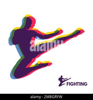 Karate Jump Kick. Fighter. Human Body. Sport Symbol. Design Element. Martial Arts. Vector Illustration. Stock Vector