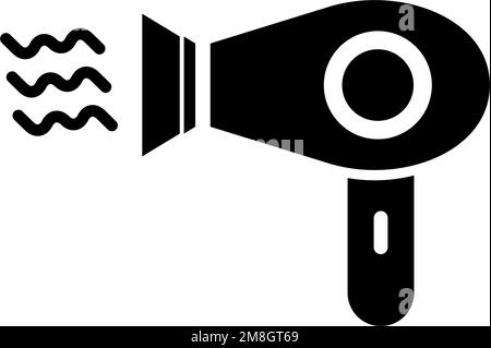 Hot air and dryer silhouette icon. Blow dryer. Editable vector. Stock Vector