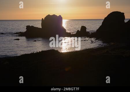 Mediterranean sunrise from Cabo de Gata coastal path south of La Isleta del Moro, Almeria province, Spain. View from near El Embacadero. Stock Photo