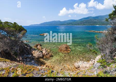 Plage de Cupabia. Coastal landscape of Corsica island on a sunny summer day Stock Photo