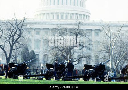 Armed Forces Inaugural Committee behind the scenes. A salute battalion standing by in front of the capitol building during the inauguration. Country: Unknown Stock Photo