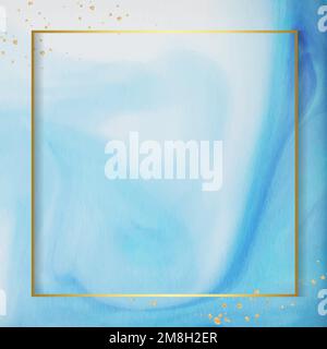 Square gold frame on abstract blue watercolor vector Stock Vector