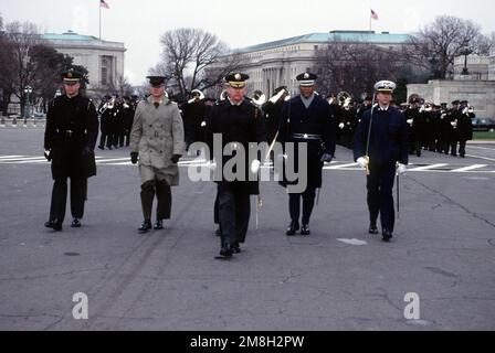 Practice Inaugural parade. A Joint STAFF leads off the Military Contingent of the Presidential escort during the Inaugural parade rehearsal. Base: Washington State: District Of Columbia (DC) Country: United States Of America (USA) Stock Photo
