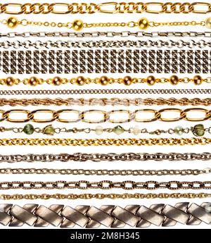 Set of various jewelry chains isolated on white background, each one shot separately Stock Photo