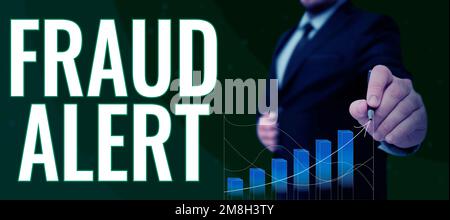 Conceptual caption Fraud Alert. Word for security alert placed on credit card account for stolen identity Stock Photo