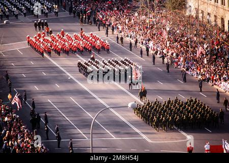 Washington, DC (JANUARY 20, 1993) Armed Forces Inaugural Committee behind the scenes. Military units participate in the 1993 Presidential Inauguration Parade. Country: Unknown Stock Photo