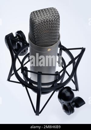 A condenser microphone. Especially good for voice recording. A high quality professional studio mic. Stock Photo