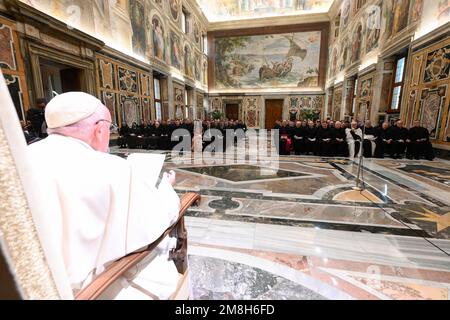 Vatican, Vatican. 14th Jan, 2023. Italy, Rome, Vatican, 2023/1/14. Pope Francis meets in audience with community of Pontifical North American College at Vatican . Photograph by Vatican Media /Catholic Press Photo . RESTRICTED TO EDITORIAL USE - NO MARKETING - NO ADVERTISING CAMPAIGNS. Credit: Independent Photo Agency/Alamy Live News Stock Photo