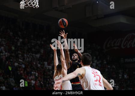 Belgrade, Serbia, 5 January 2023. Jaron Blossomgame of AS Monaco in action  during the 2022/2023 Turkish Airlines EuroLeague match between Partizan  Mozzart Bet Belgrade and AS Monaco at Stark Arena in Belgrade