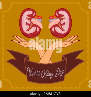 World Kidney Day Poster Or Banner. Kidney care and cancer awareness concept. Urology and nephrology vector design. Kidney logo. Organ donor, kidney do Stock Vector