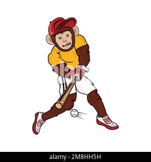 Cute monkey playing cricket gaming mascot vector design Stock Vector