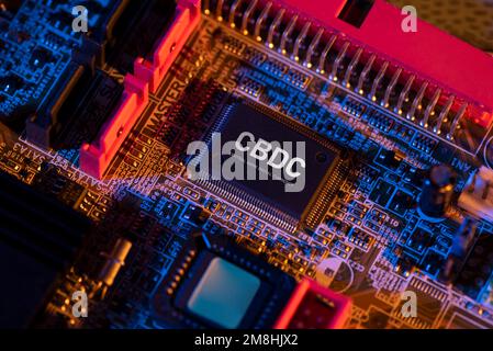 CBDC - central bank digital currency technology concept with computer chip Stock Photo