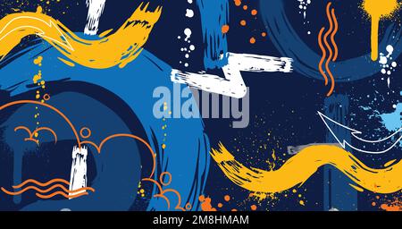 Abstract graffiti art background with scribble throw-up and tagging hand-drawn style. Street art graffiti urban theme for prints, patterns, banners, a Stock Vector