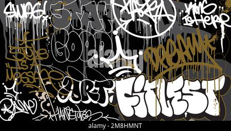 Abstract graffiti art background with scribble throw-up and tagging hand-drawn style. Street art graffiti urban theme for prints, patterns, banners, a Stock Vector