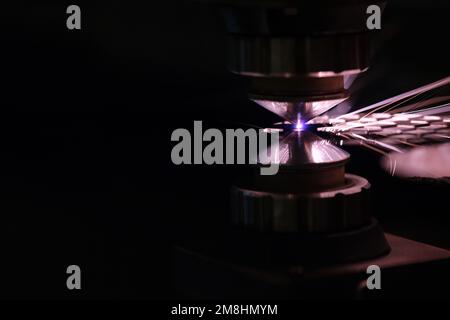 Process of cutting metal using plasma cutting Stock Photo