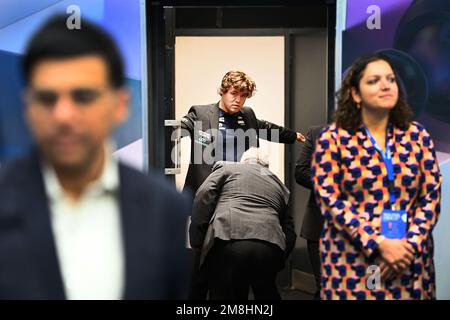 Wijk Aan Zee, Netherlands. 29th Jan, 2023. Magnus Carlsen of Norway  competes during the final round of the Tata Steel Chess Tournament 2023 in  Wijk aan Zee, the Netherlands, Jan. 29, 2023.