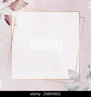 Gold frame with foliage pattern on marble textured background vector Stock Vector