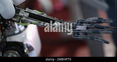 Future technology in black prosthetic hand closeup Stock Photo
