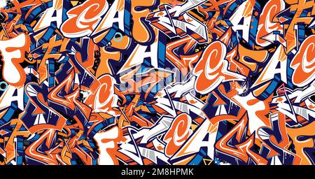Colorful Graffiti Wall Art Background Street Art Hip-Hop Urban Vector Illustration Background. Seamless amazing graffiti art background Stock Vector