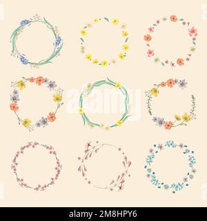 Round flowers frame mixed set vector Stock Vector