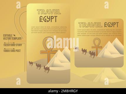 Social media post design for trip to Egypt. Story and post sharing design for Egypt trip. Vector Egyptian banner design. Stock Vector