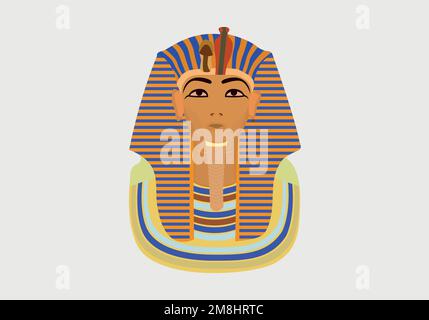Colorful vector Burial Mask Illustration Egyptian golden pharaohs mask icon flat isolated on background. Egyptian pharaohs mask Tutankhamun line icon. Stock Vector