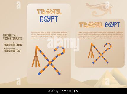Social media post design for trip to Egypt. Story and post sharing design for Egypt trip. Vector Egyptian banner design. Stock Vector