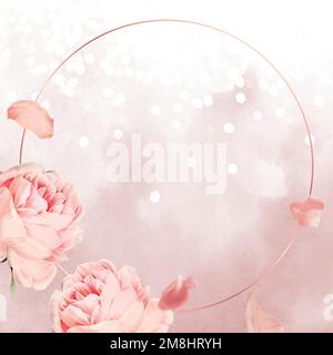 Round pink rose frame vector Stock Vector