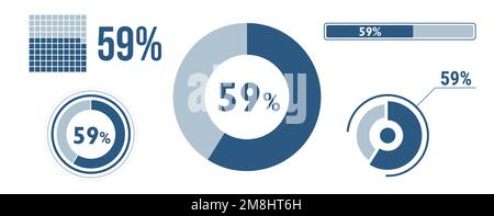 59 percent loading data icon set. Fifty-nine circle diagram, pie donut chart, progress bar. 59% percentage infographic. Vector concept collection, blu Stock Vector