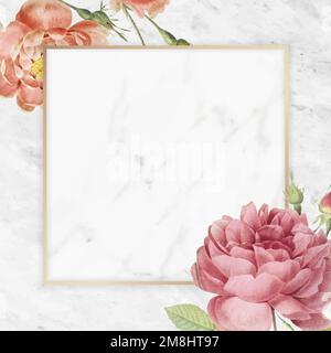 Rectangle rose frame on marble background vector Stock Vector