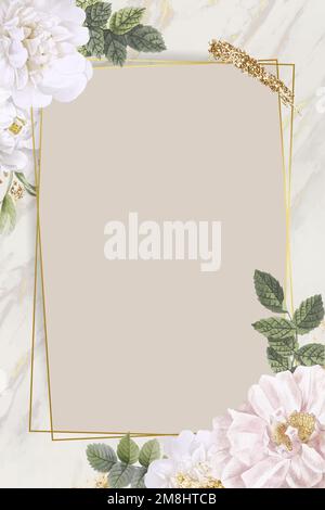 Rectangle rose frame on marble background vector Stock Vector