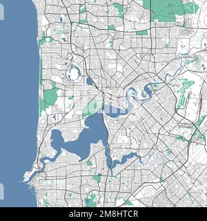 Perth map. Detailed map of Perth city administrative area. Cityscape panorama. Royalty free vector illustration. Outline map with highways, streets, r Stock Vector