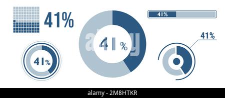 41 percent loading data icon set. Forty-one circle diagram, pie donut chart, progress bar. 41% percentage infographic. Vector concept collection, blue Stock Vector
