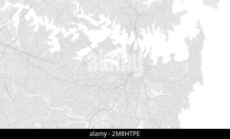 White and light grey Sydney city area vector background map, roads and water illustration. Widescreen proportion, digital flat design roadmap. Stock Vector