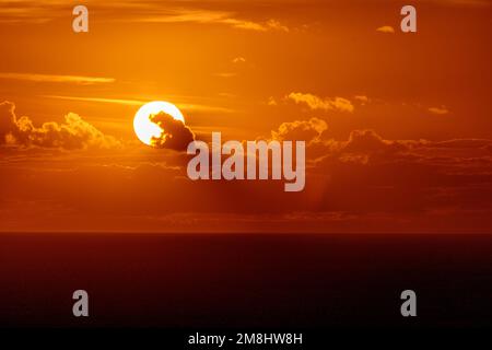 Sunset over the Irish Sea from South Stack, Anglesey, North Wales Stock Photo