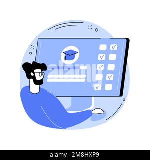 Online exam isolated cartoon vector illustrations. Focused guy filling in an online exam form and making notes, educational process during pandemic, s Stock Vector