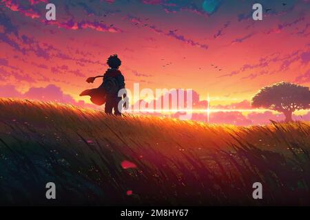 Anime girl in sunset hi-res stock photography and images - Alamy