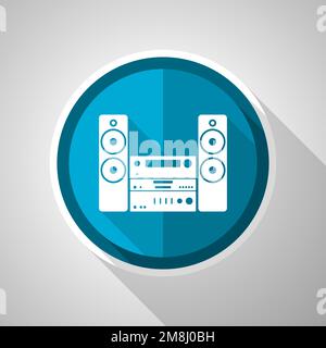 Music, stereo equipment symbol, flat design vector blue icon with long shadow Stock Vector