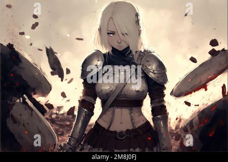 a beautiful anime girl in heavy armor in medieval, manga art Stock Photo -  Alamy