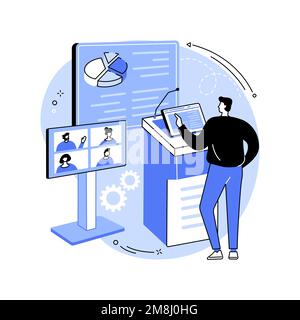 Digital podium isolated cartoon vector illustrations. Student uses digital podium in virtual classroom, smart classes, video conferencing, data visual Stock Vector